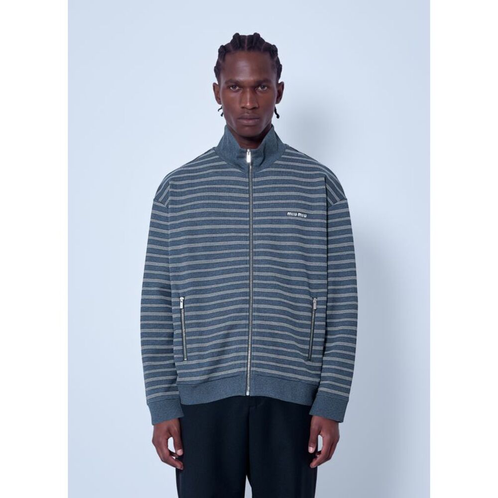 Miu Miu Men Striped Cotton Fleece Jacket